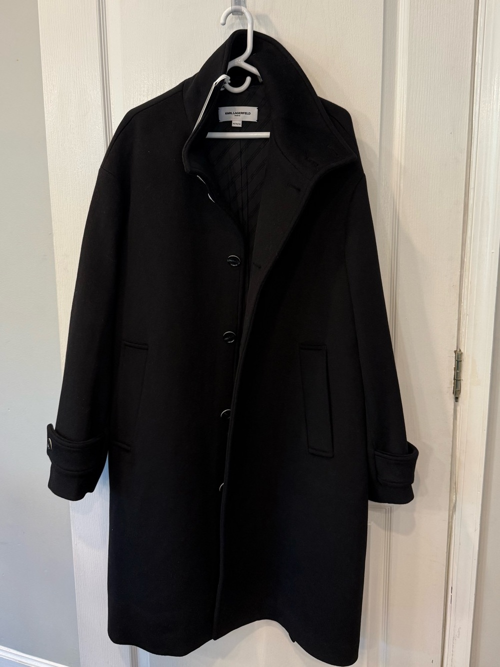 Karl Lagerfeld Black Wool Coat - Classic Single-Breasted